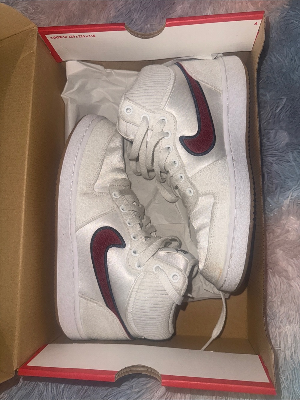 Nike White mid-Top Sneakers with Red Swoosh - Ebernon satin white